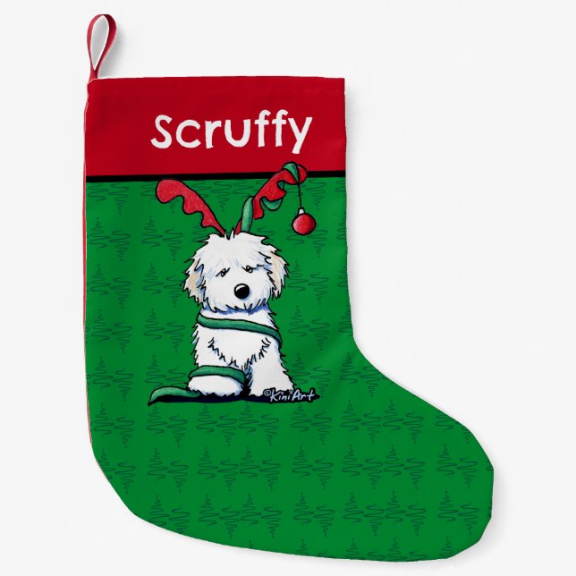 KiniArt Havanese Reindeer jul Liten Julstrumpa (Framsidan)