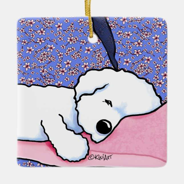 KiniArt Hund Tired Bichon Julgransprydnad Keramik (Framsida)