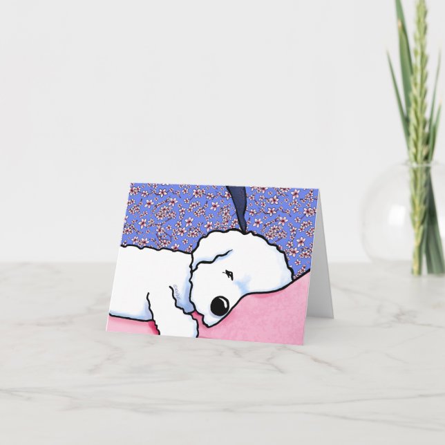 KiniArt Hund Tired Bichon Notecard Tack Kort (Framsida)