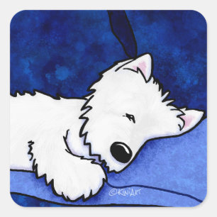 KiniArt Hund Tired Westie Square-etikett Fyrkantigt Klistermärke