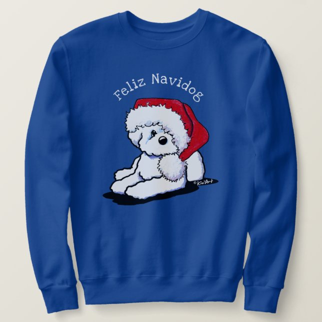 KiniArt jul Bichon Frise Lång Ärmad Tröja (Design framsida)