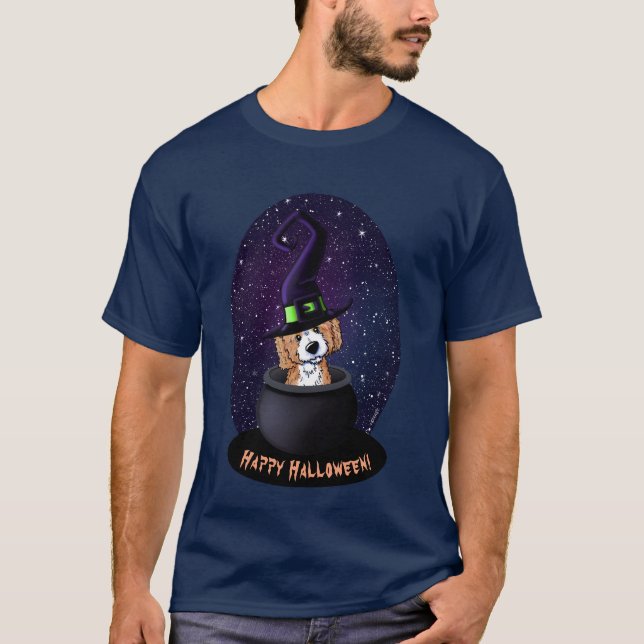 KiniArt Klotter Hund Häxa Halloween-kort T Shirt (Framsida)