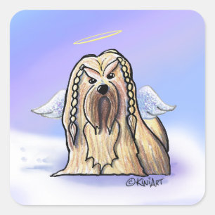 KiniArt Lhasa Angel Square Sticker Fyrkantigt Klistermärke