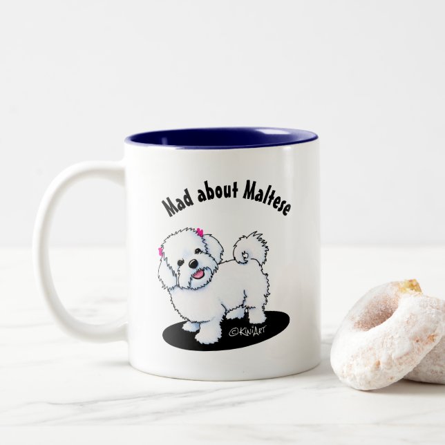 KiniArt Malteser Flicka Tvåtons Kaffe Mugg (Med munk)