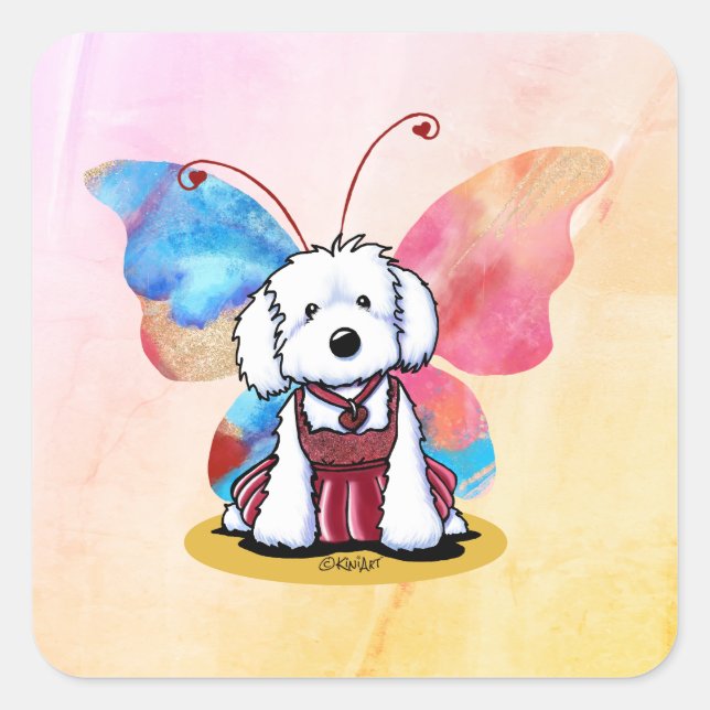 KiniArt Maltesiska Butterfly Fyrkantigt Klistermärke (Framsida)