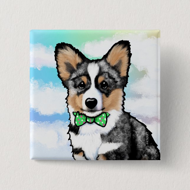 KiniArt Merle Corgi Notkort Knapp (Framsida)