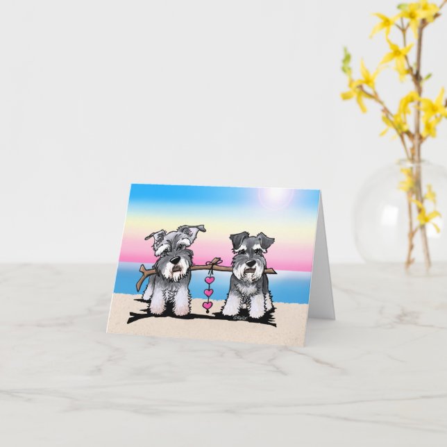 KiniArt Miniature Schnauzers Greeting Card Kort (Gul blomma)