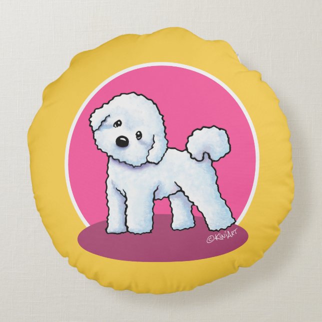 KiniArt Nyfiken Bichon Round Pillow Rund Kudde (Baksidan)