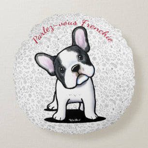 KiniArt Nyfiken Fransk Bulldog Round Pillow Rund Kudde
