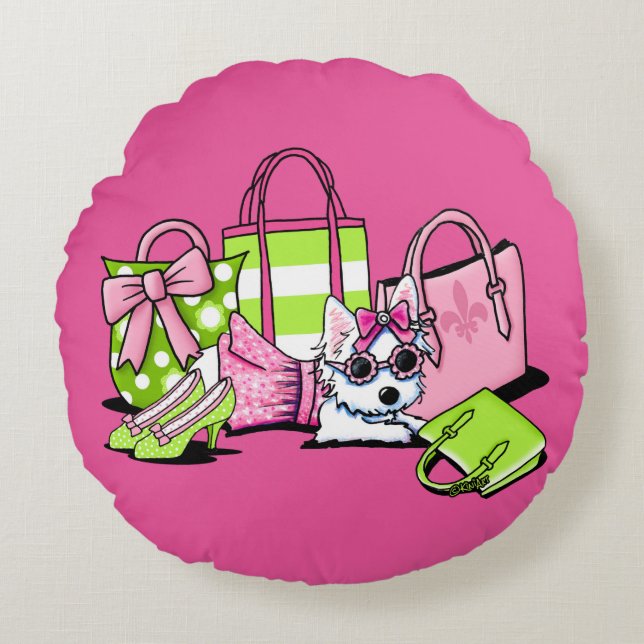 KiniArt Olivia Flickaktigt Sak Westie Rund Kudde (Framsidan)