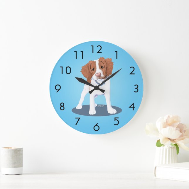 KiniArt Orange Brittany Hund Clock Stor Klocka (Hem)