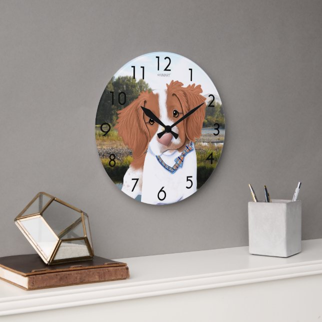 KiniArt Orange Brittany Hund Clock Stor Klocka (Kontor)
