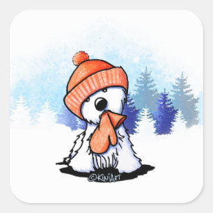 KiniArt Orange Winter Westie Fyrkantigt Klistermärke