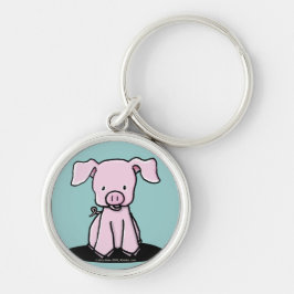 KiniArt Piglet Keychain Rund Silverfärgad Nyckelring