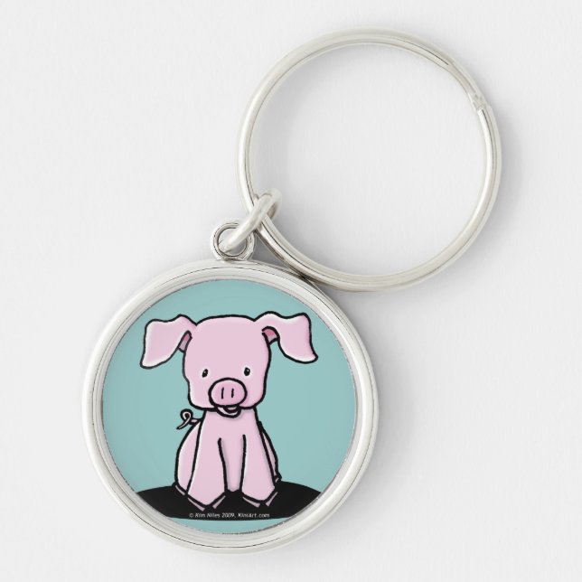 KiniArt Piglet Keychain Rund Silverfärgad Nyckelring (Framsidan)
