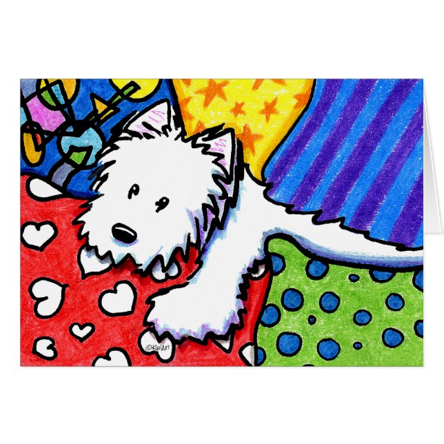 KiniArt Pillow Pile Westie OBS Kort (Framsidan Horizontal)