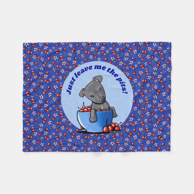 KiniArt Pitbull Puppy Cherries Fleece Blanket (Framsidan (Horisontell))
