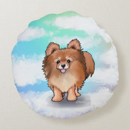 KiniArt Pomeranian Knyggbar Rund Kudde