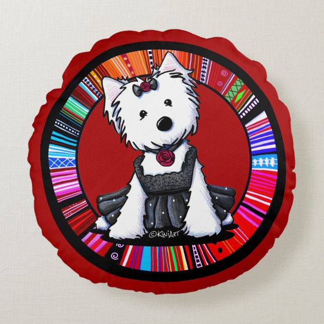 KiniArt Quinceañera Westie Rund Kudde (Framsidan)