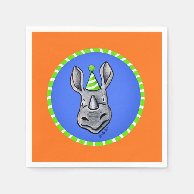 KiniArt Rhino Birthday Napkins Pappersservett (Framsidan)
