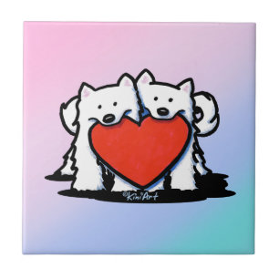 KiniArt Samoyed Rörande Duo Kakelplatta