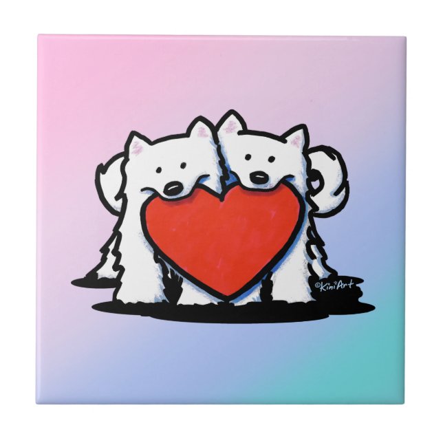 KiniArt Samoyed Rörande Duo Kakelplatta (Framsidan)