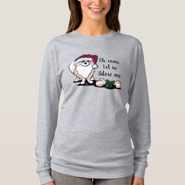 KiniArt Santa Paws Pomeranian T-shirt (Framsida)