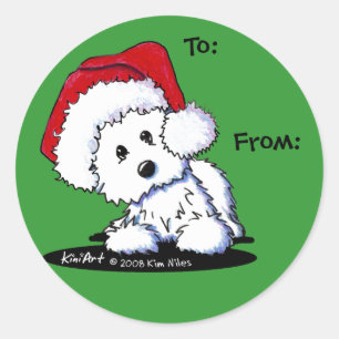 KiniArt Santa Westie Hund Gifts Runt Klistermärke