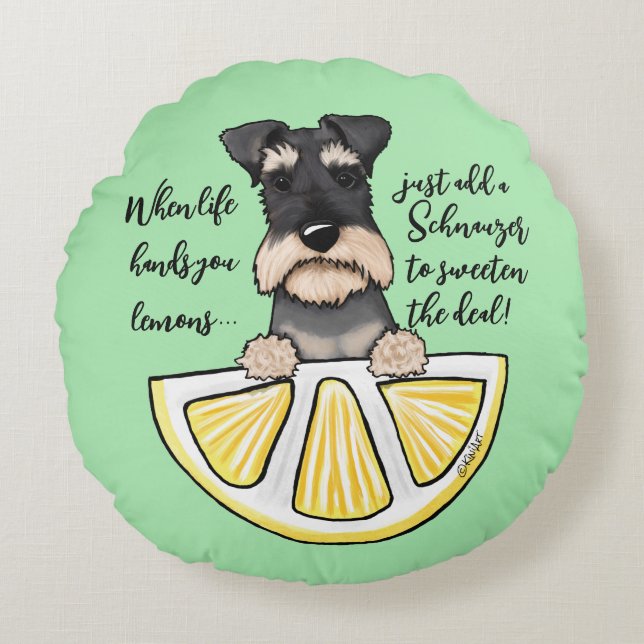 KiniArt Schnauzer Life Lemons accent Pillow Rund Kudde (Framsidan)