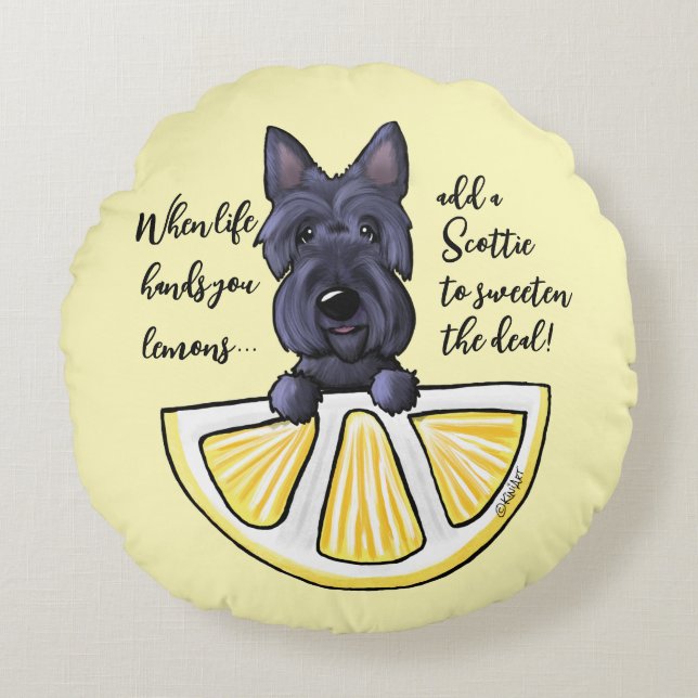 KiniArt Scottie Life Lemons accent Pillow Rund Kudde (Framsidan)