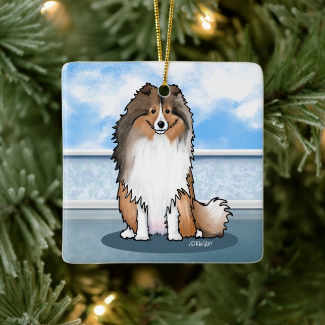 KiniArt Sheltie Square Wall Clock Julgransprydnad Keramik (Träd)