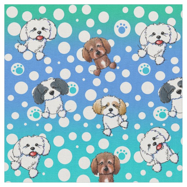 KiniArt Shih Tzu Hundar Multifärgad Tyg (Närbild)