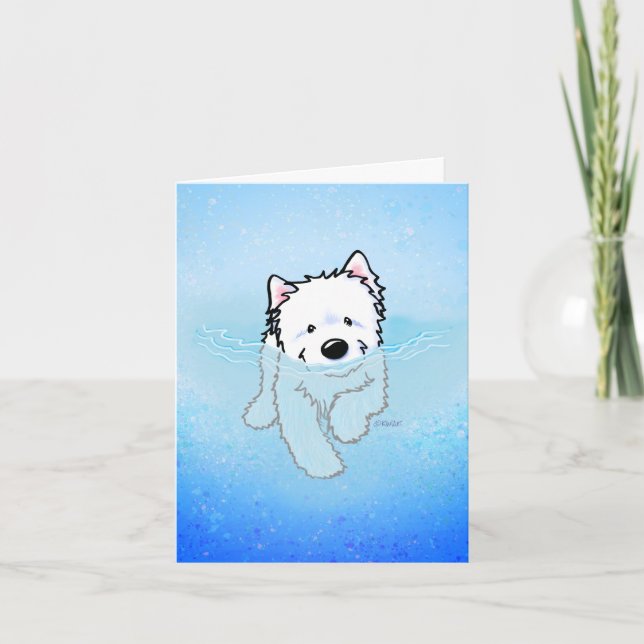 KiniArt Simmande Westie Notkort Tack Kort (Framsida)