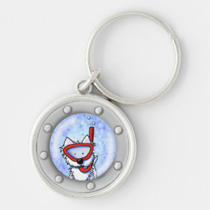KiniArt Snorkel Westie Porthole Rund Silverfärgad Nyckelring