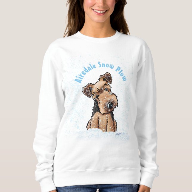 KiniArt Snowy Airedale Terrier Sweatshirt T Shirt (Framsida)