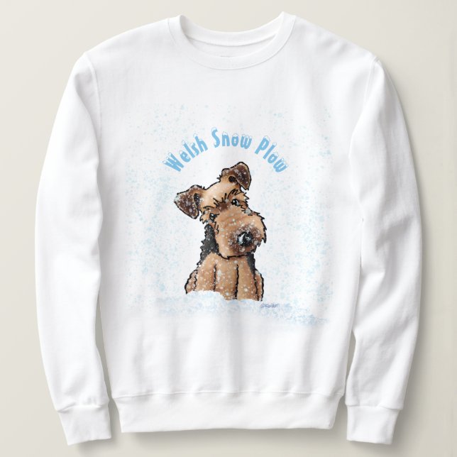 KiniArt Snowy Welsh Terrier Sweatshirt T Shirt (Design framsida)
