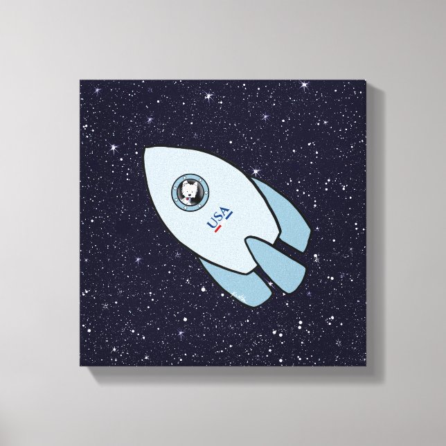 KiniArt Space Rocket Dog Westie Canvastryck (Framsida)