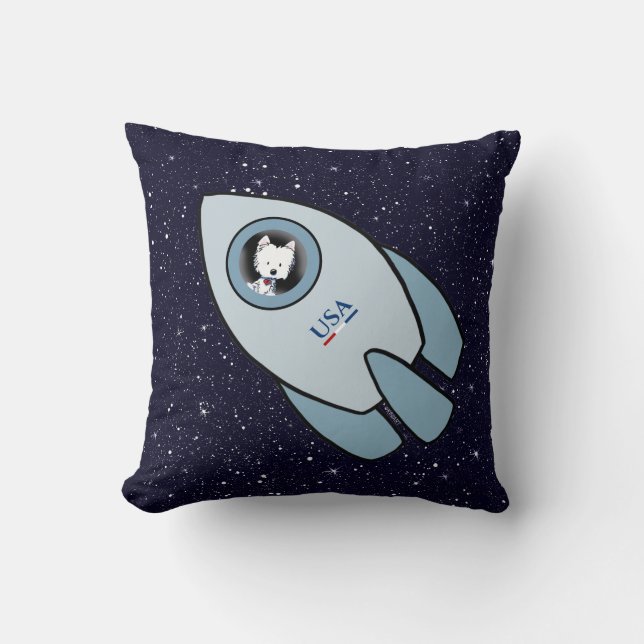 KiniArt Space Rocket Hund Westie Kudde (Framsida)