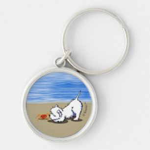 KiniArt strand Westie Rund Silverfärgad Nyckelring