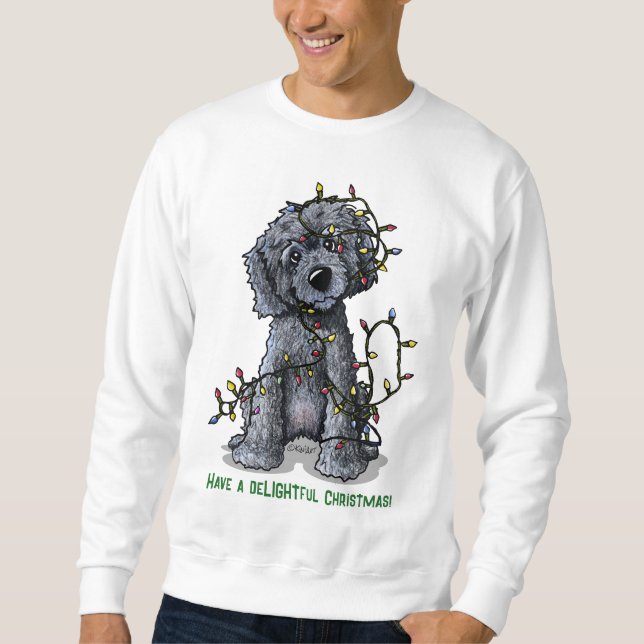 KiniArt Svart Doodle Glädjande Jul Lång Ärmad Tröja (Framsida)