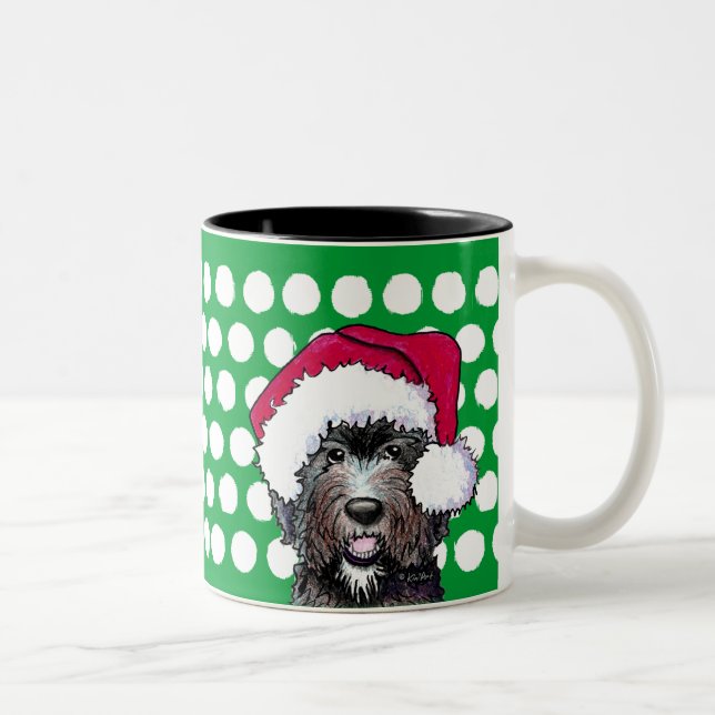 KiniArt Svart Doodle Tomte Tvåtons Kaffemugg (Höger)