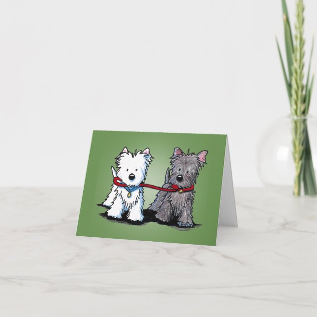 KiniArt Terrier Walking Buddies Greeting Card Kort (Framsida)