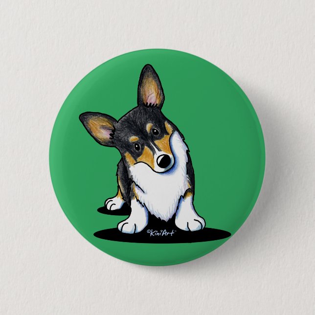 KiniArt Tri Nyfiken Corgi Knapp (Framsida)