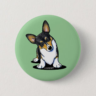 KiniArt Tri Nyfiken Corgi-knapp Knapp