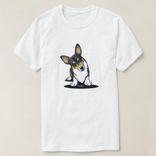 KiniArt Tri Nyfiken Corgi T Shirt (Design framsida)