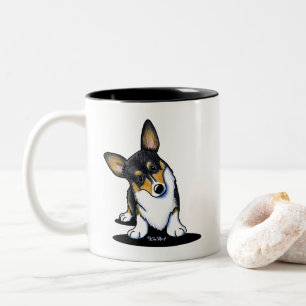 KiniArt Tri Nyfiken Corgi Två-Tonad Mugg
