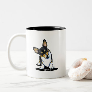 KiniArt Tri Nyfiknare Corgi Två-Tonad Mugg