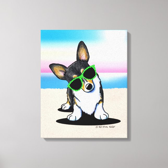KiniArt Tricolor Corgi Hund Beach Canvastryck (Framsida)