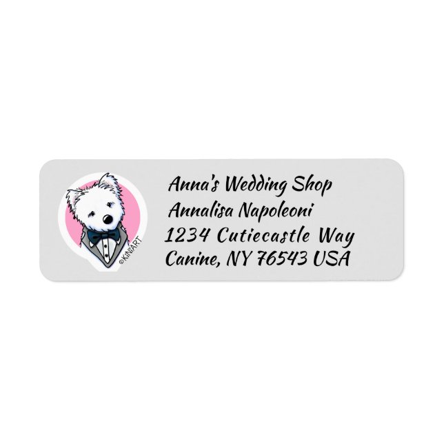 KiniArt Tuxedo Westie Returadress Etikett (Framsidan)