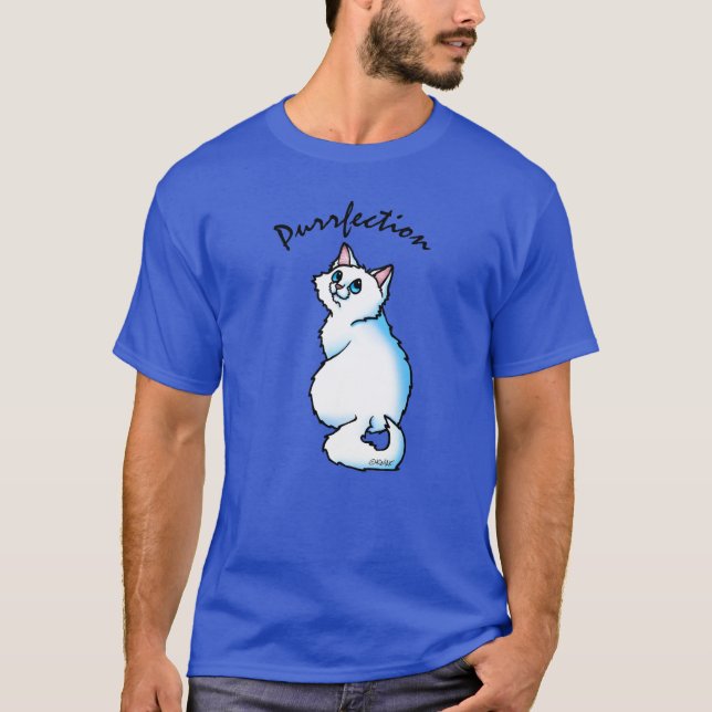 KiniArt Vit Katt T-Shirt (Framsida)